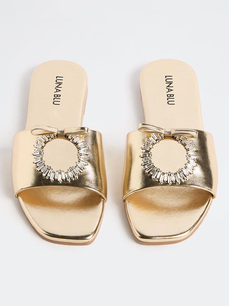 LUNA BLU Gold Bow-Detail Slides