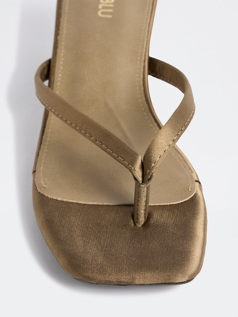 LUNA BLU Olive Satin Thong-Strap Kitten Heel Sandals