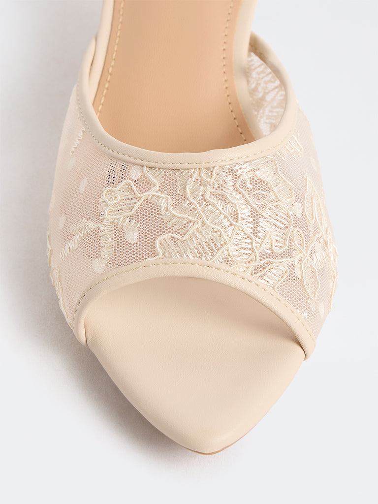 LUNA BLU Ivory Lace Kitten Heel Sandals
