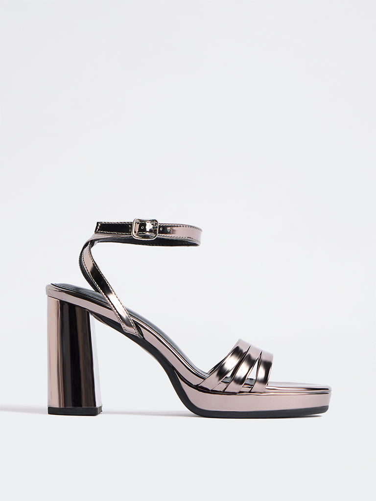 LUNA BLU Pewter Multi-Strap Heel Sandals