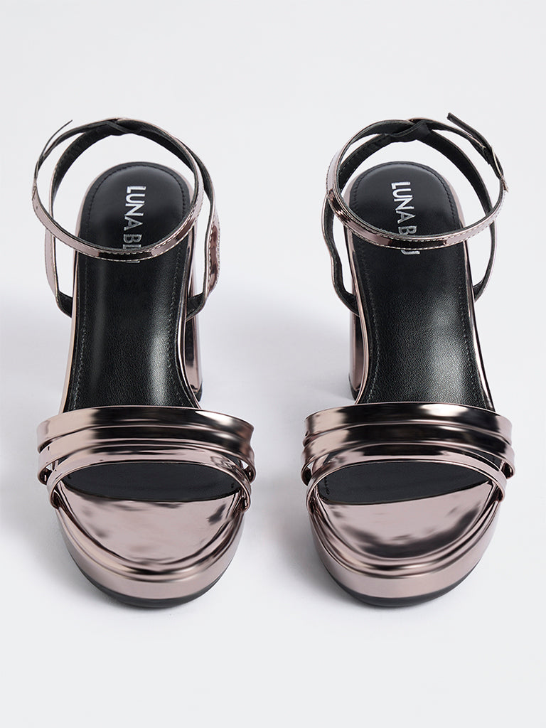 LUNA BLU Pewter Multi-Strap Heel Sandals