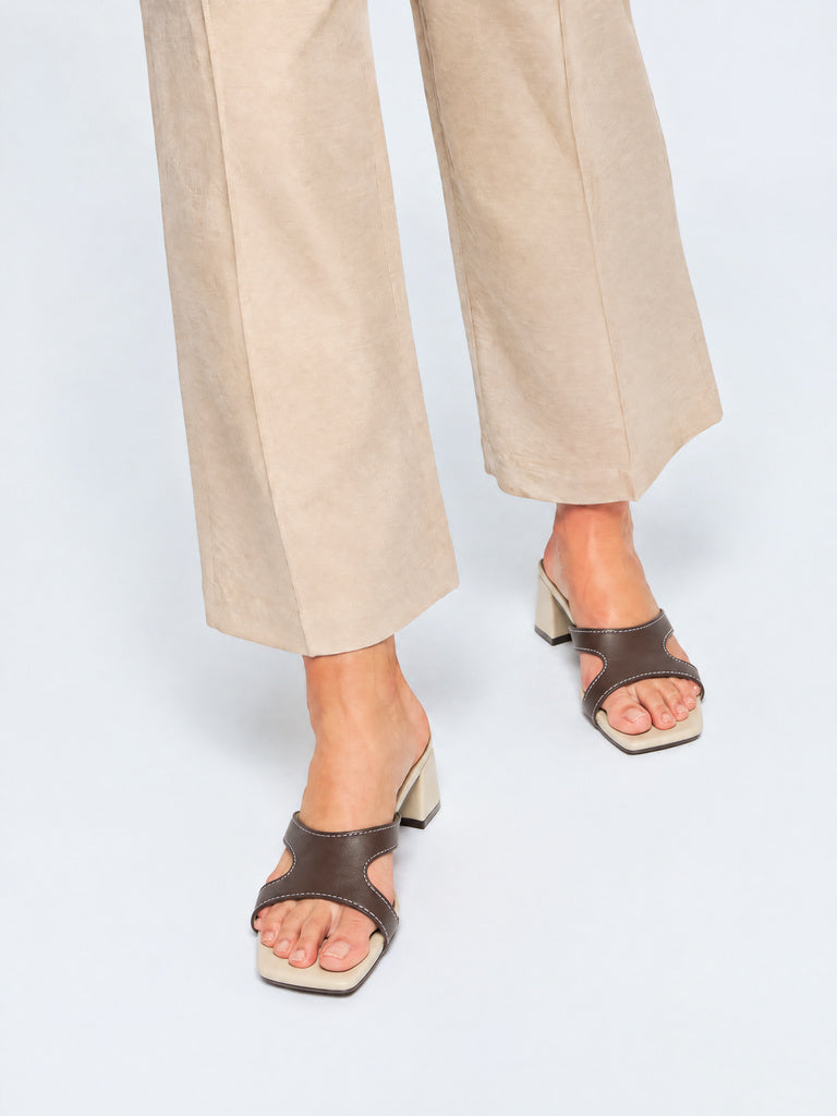 LUNA BLU Brown Cut-Out Strap Block Heel Sandals