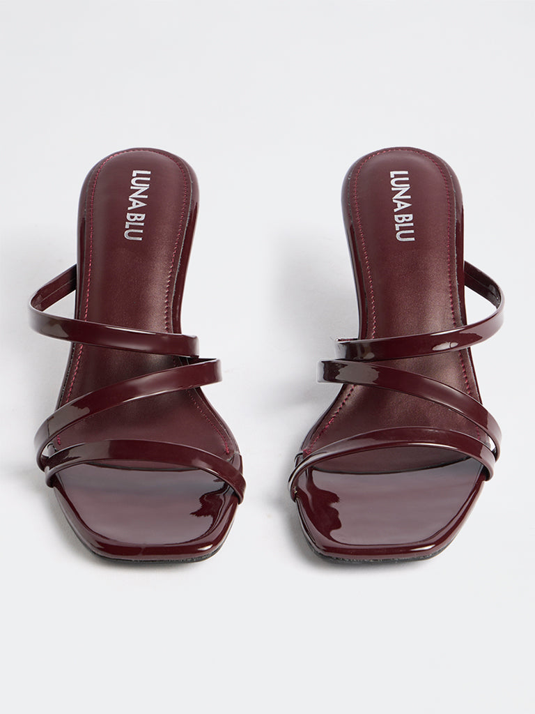 LUNA BLU Burgundy Multi-Strap Wedge Heel Sandals