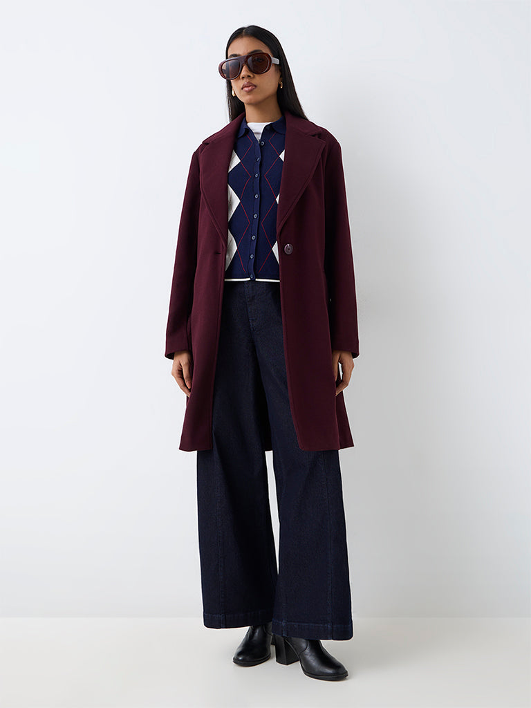 Wardrobe Burgundy Solid Trench Coat