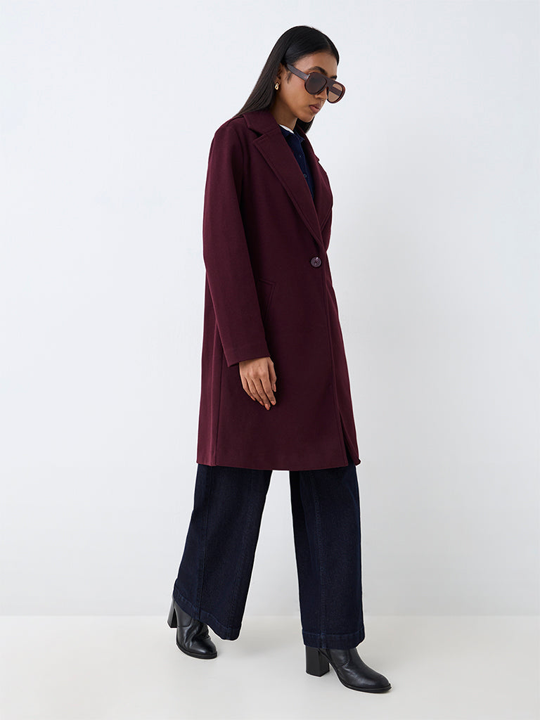 Wardrobe Burgundy Solid Trench Coat