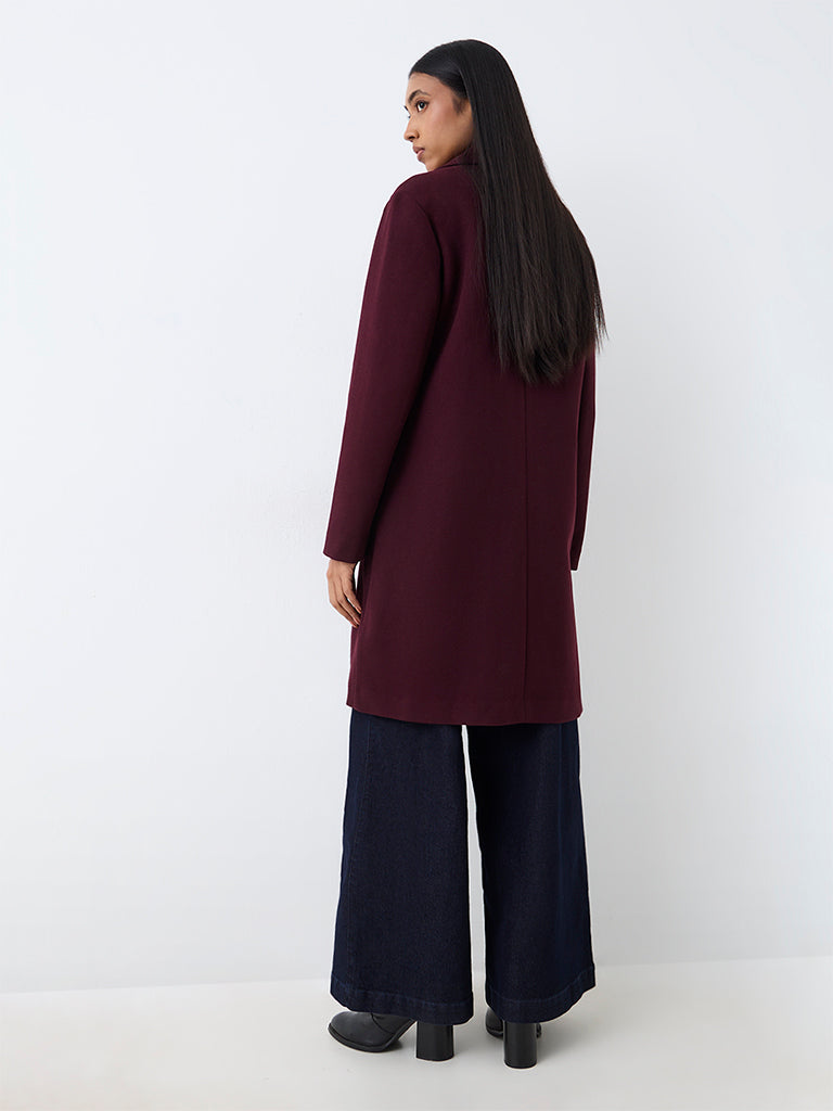 Wardrobe Burgundy Solid Trench Coat