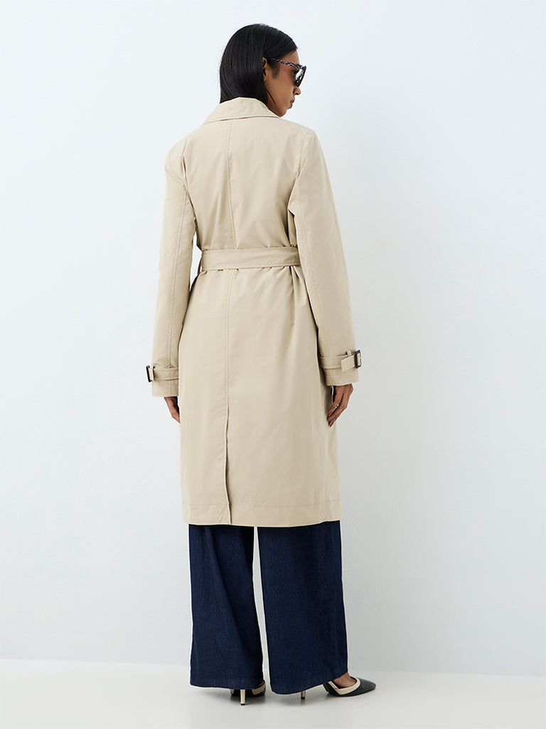 Wardrobe Taupe Solid Belted Trench Coat