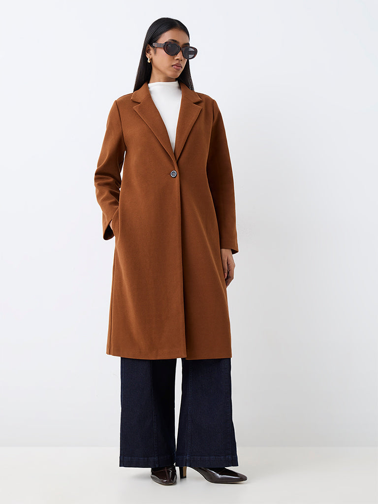 Wardrobe Tan Solid Longline Trench Coat