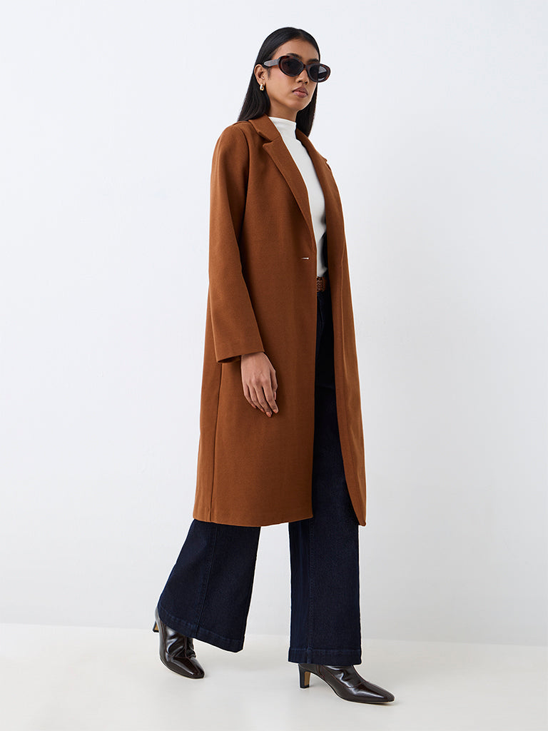 Wardrobe Tan Solid Longline Trench Coat