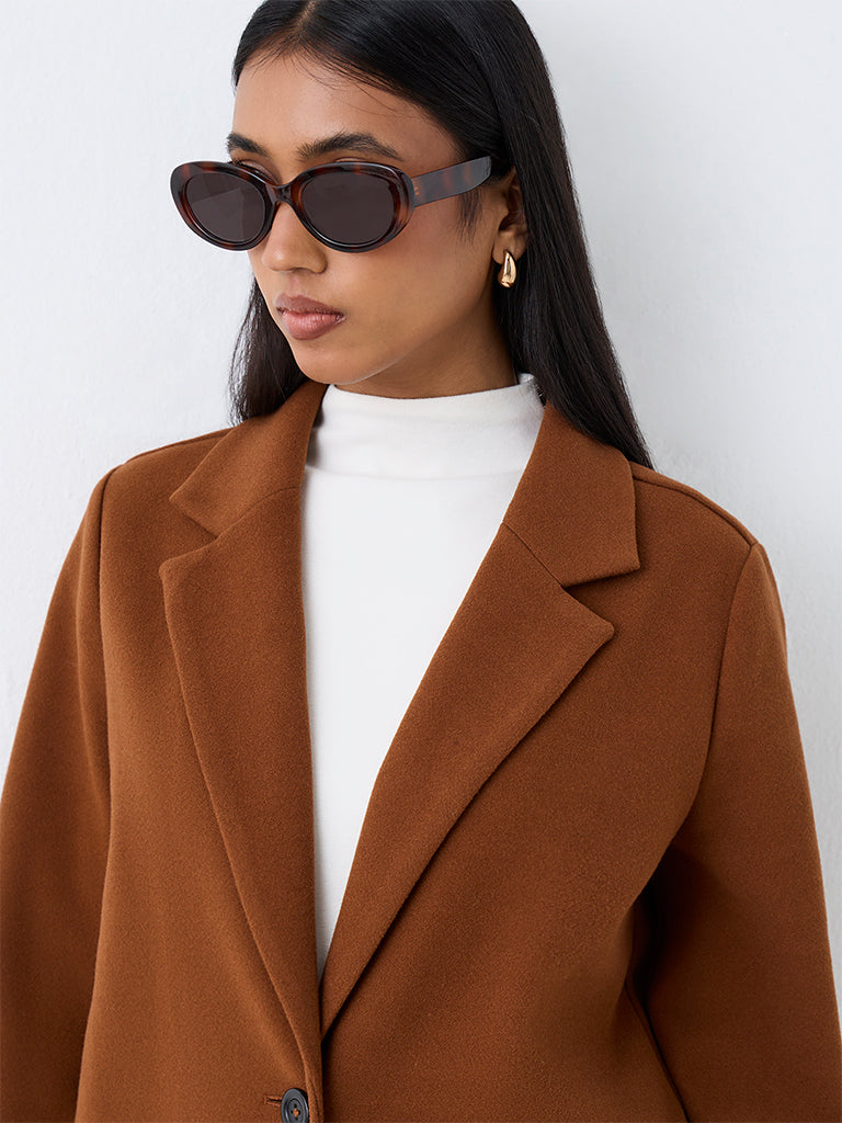 Wardrobe Tan Solid Longline Trench Coat
