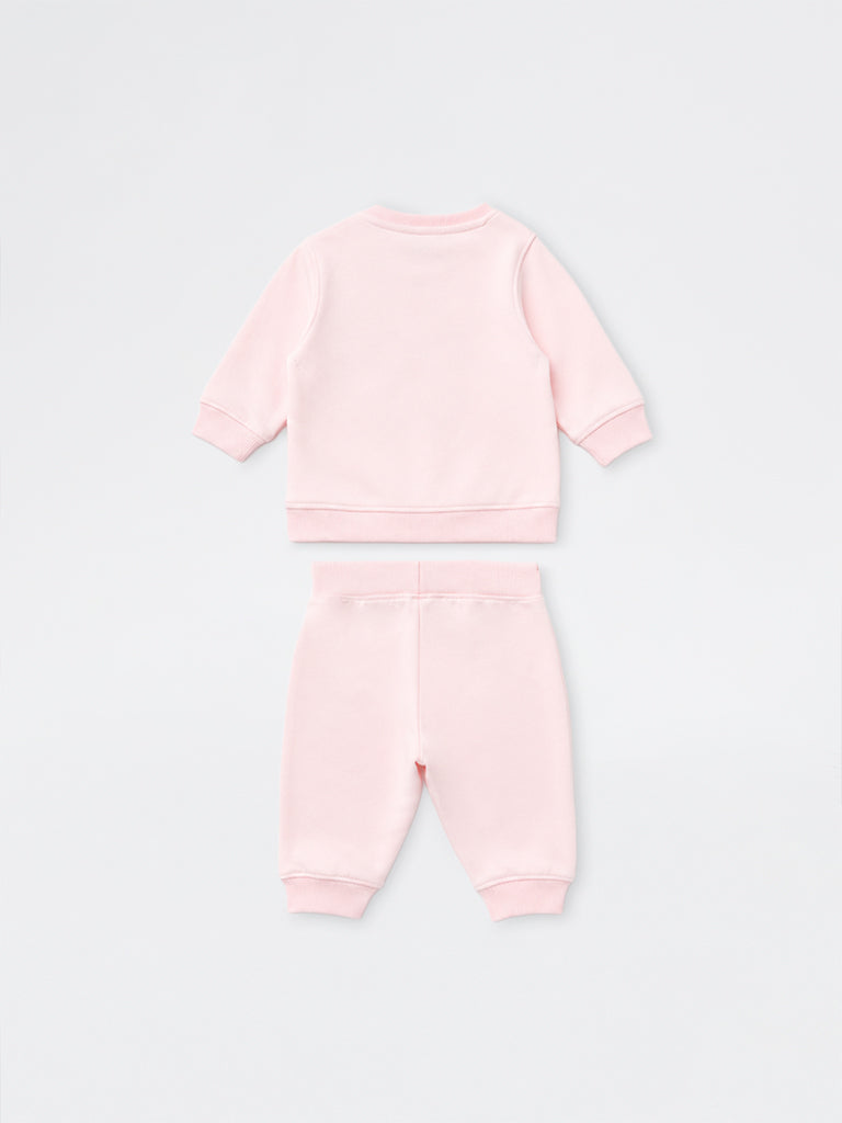 HOP Baby Girls Light Pink Butterfly Embroidery Sweatshirt and Joggers Set