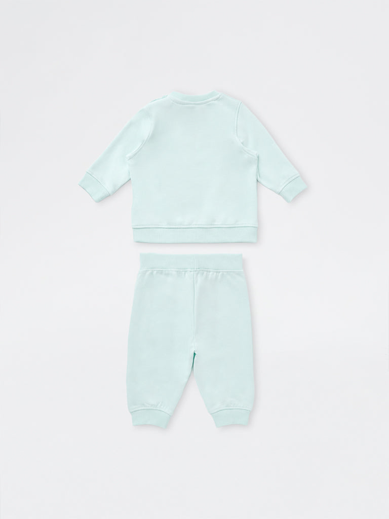 HOP Baby Girls Aqua Cat Embellished Sweatshirt and Pants Set
