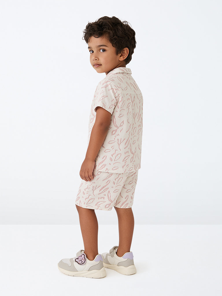 HOP Kids Boys Off-White Botanical Pattern Cotton Shirt and Shorts Set