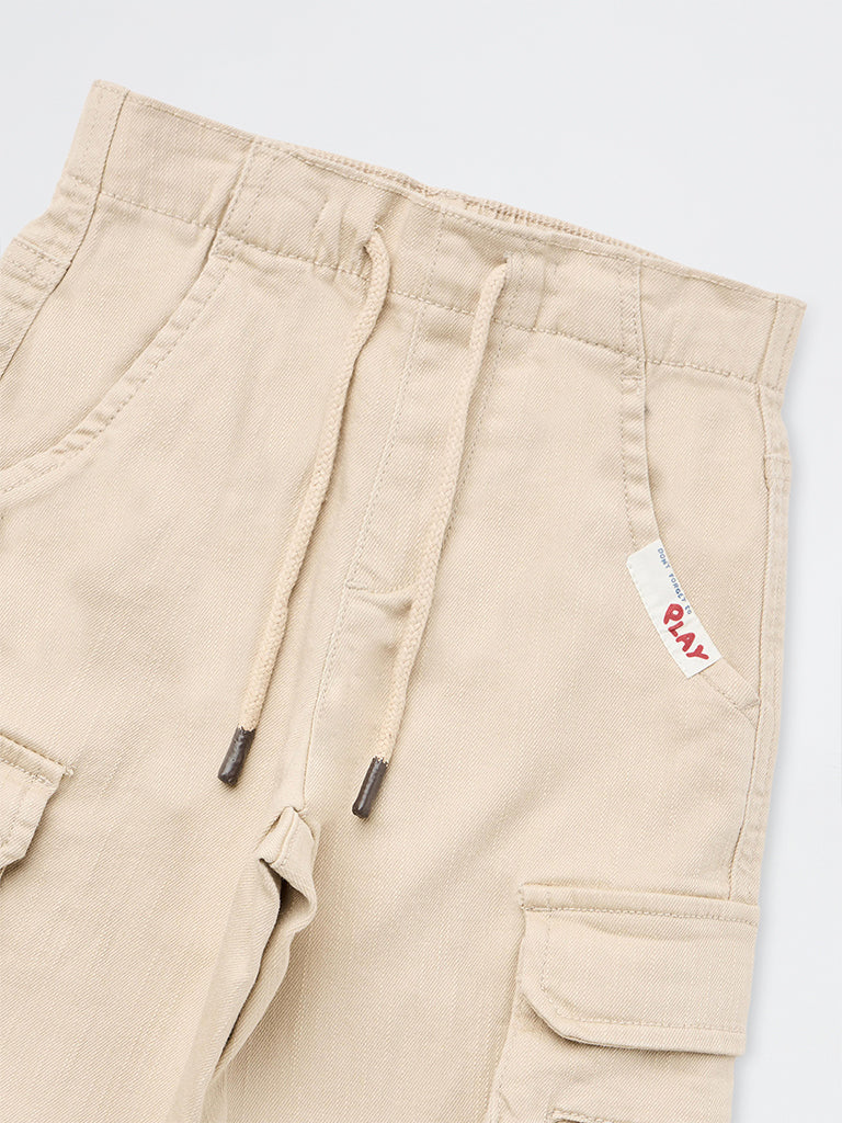 HOP Kids Boys Beige Cargo-Style Mid-Rise Denim Joggers