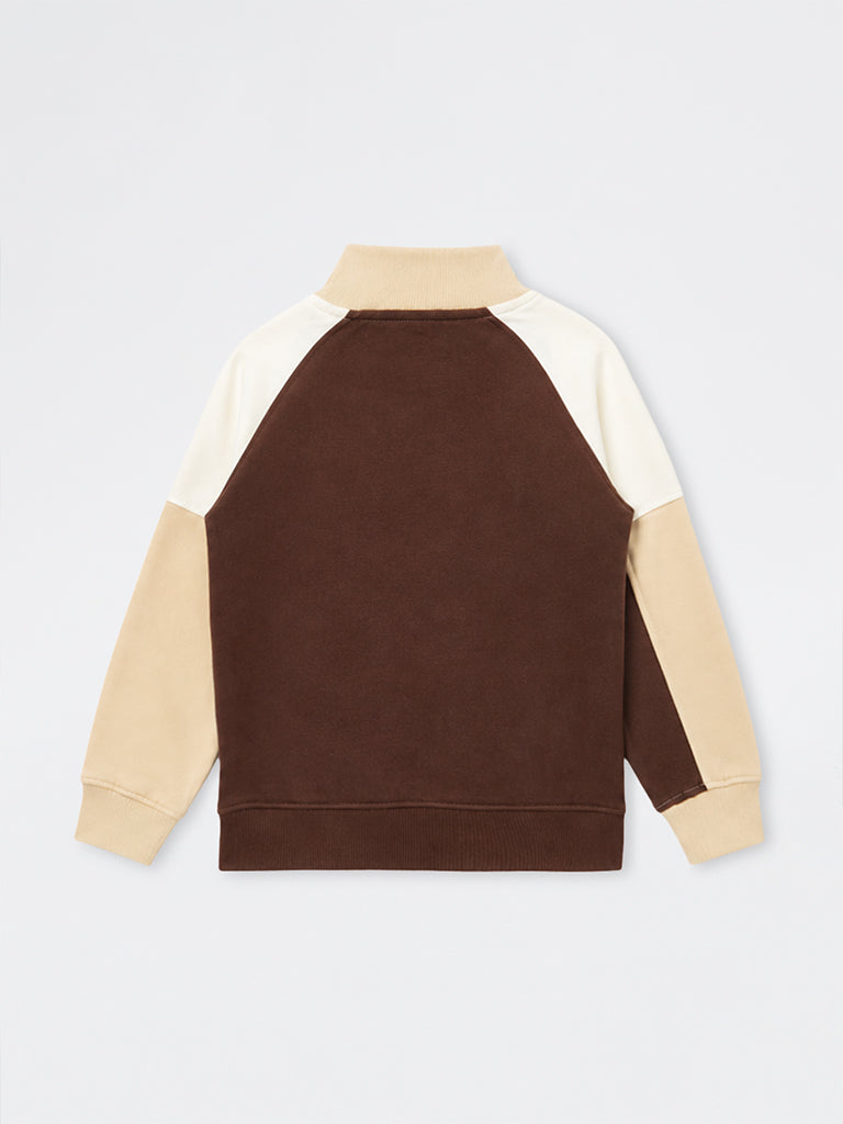 HOP Kids Boys Dark Brown Patch-Detail Cotton Sweatshirt