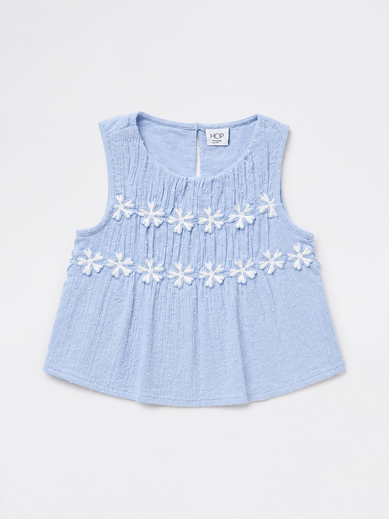 HOP Kids Girls Blue Floral-Design Cotton Top