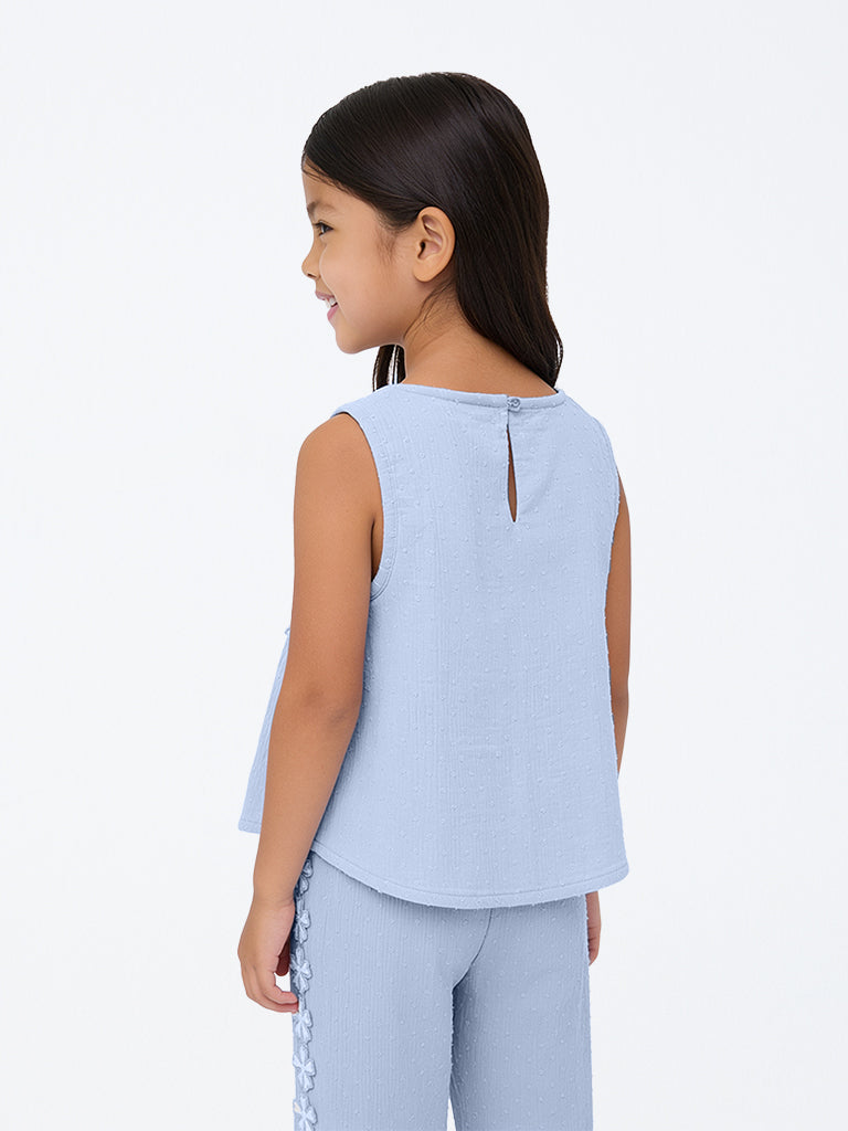 HOP Kids Girls Blue Floral-Design Cotton Top