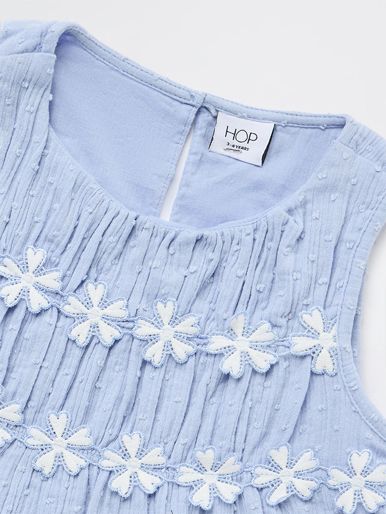 HOP Kids Girls Blue Floral-Design Cotton Top