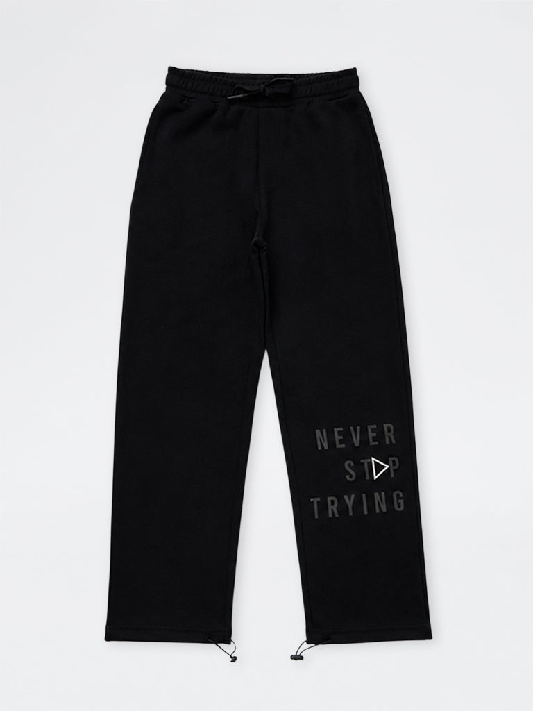 Boys Black Text Printed Mid-Rise Cotton-Blend Track Pants