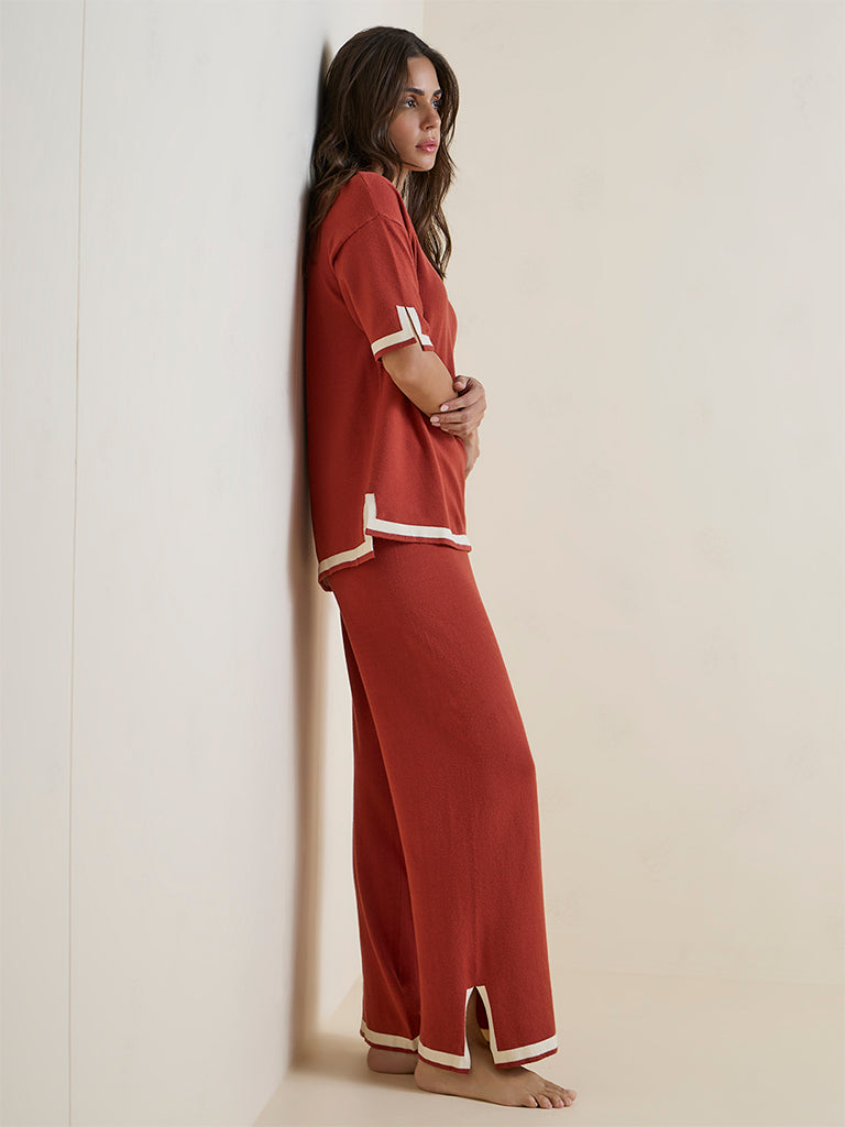 Wunderlove Orange Contrast Detailed High-Rise Pants
