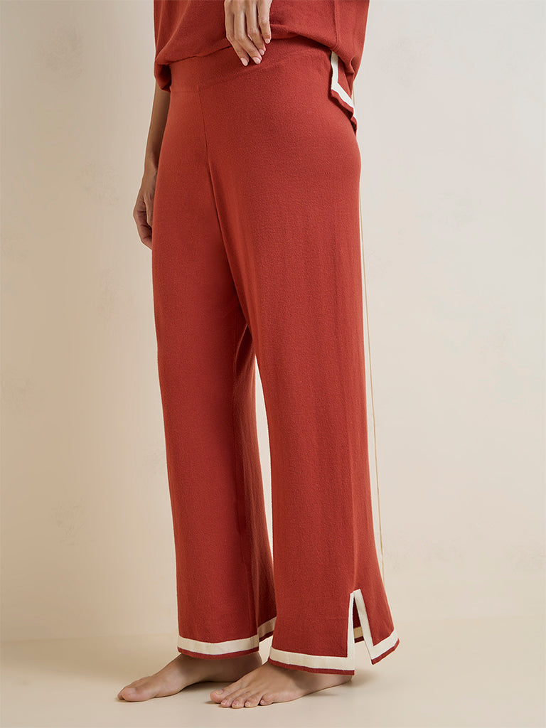 Wunderlove Orange Contrast Detailed High-Rise Pants