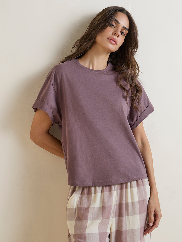 Wunderlove Mauve Solid Cotton T-Shirt