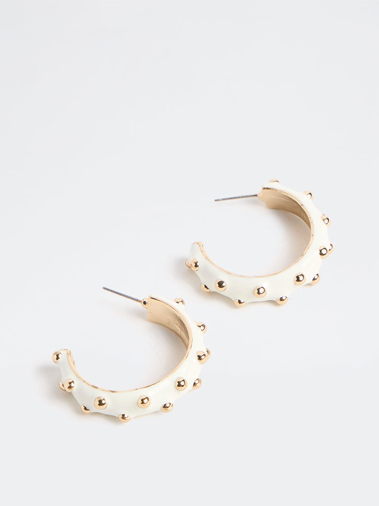 Westside Accessories White Studded Statement Hoop Earrings