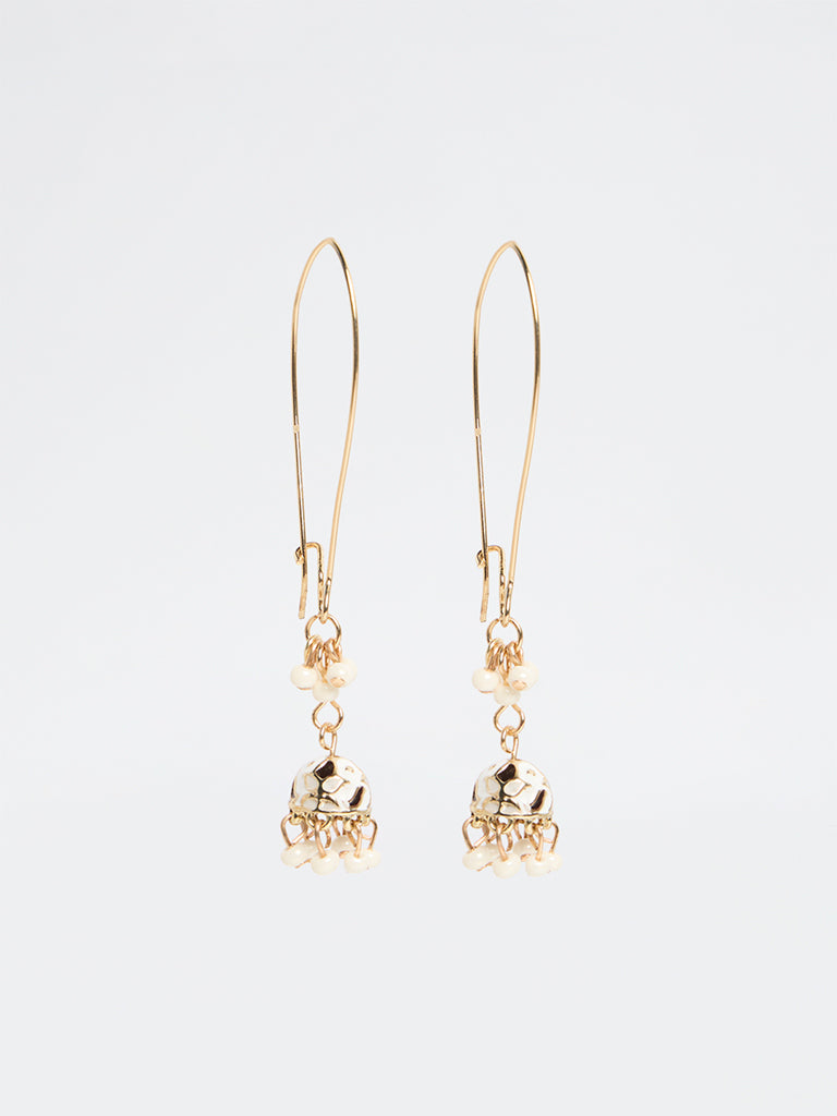 Westside Accessories Gold and White Fish Hook Jhumki Earrings