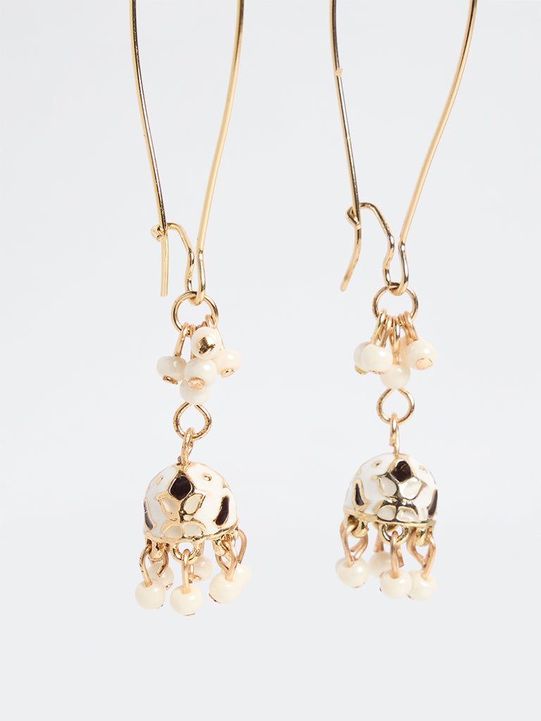 Westside Accessories Gold and White Fish Hook Jhumki Earrings