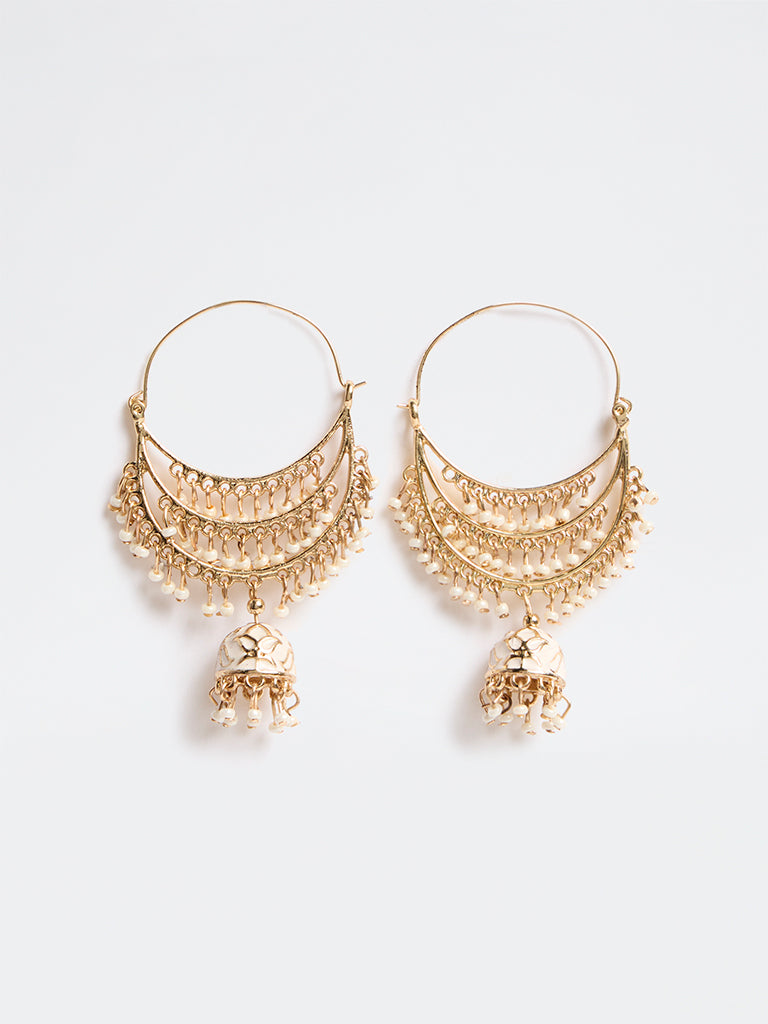 Westside Accessories Gold and White Chandbali Earrings