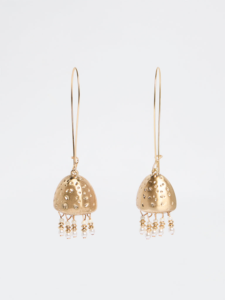 Westside Accessories Gold Textured Fish Hook Jhumki Earrings