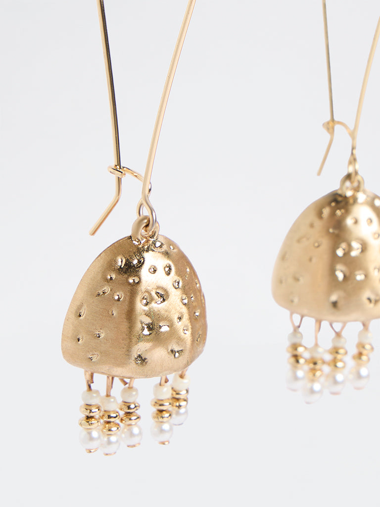 Westside Accessories Gold Textured Fish Hook Jhumki Earrings