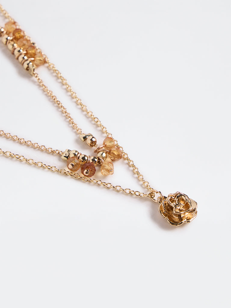 Westside Accessories Gold Floral Pendant Beaded Layered Necklace - Pack of 2