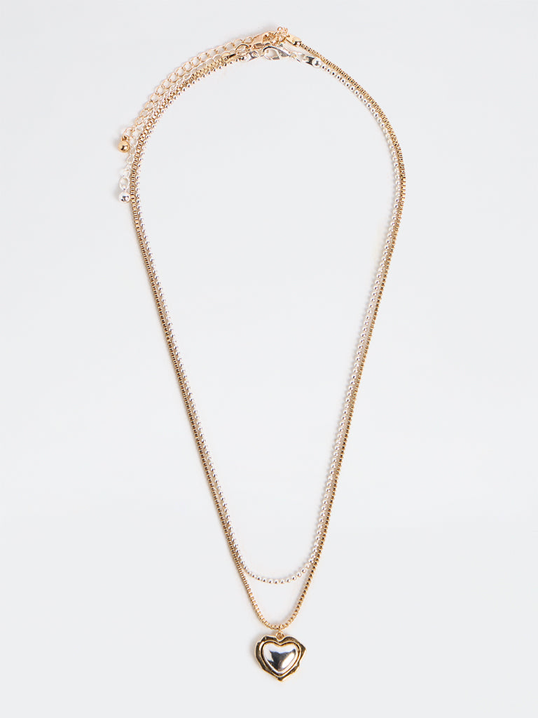 Westside Accessories Gold and Silver Heart Pendant Chain Necklaces - Pack of 2