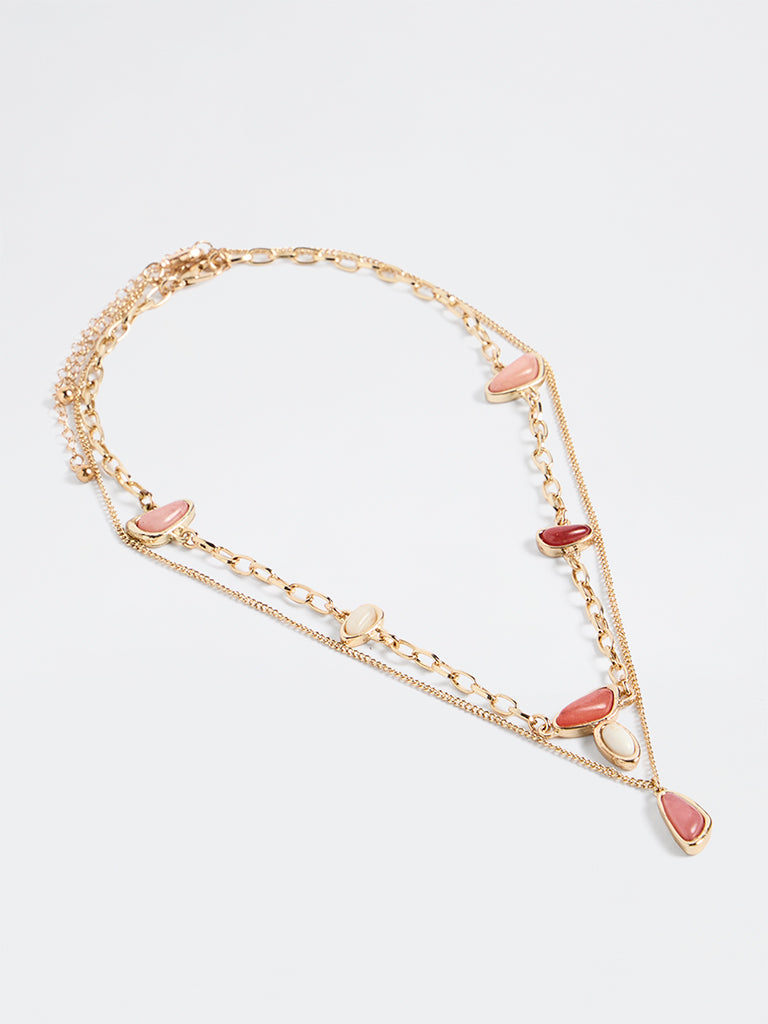 Westside Accessories Pink Stone Layered Necklaces - Pack of 2