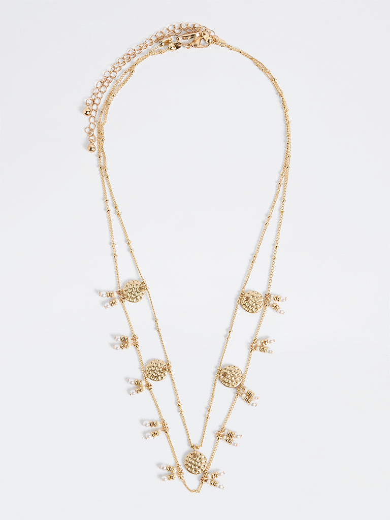 Westside Accessories Gold Disc and Pearl-Detail Layered Necklace - Pack of 2