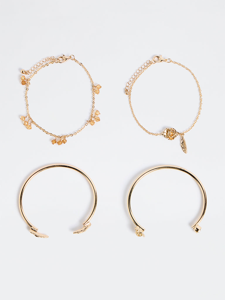 Westside Accessories Gold Cuffs and Chain Bracelets - Pack of 4