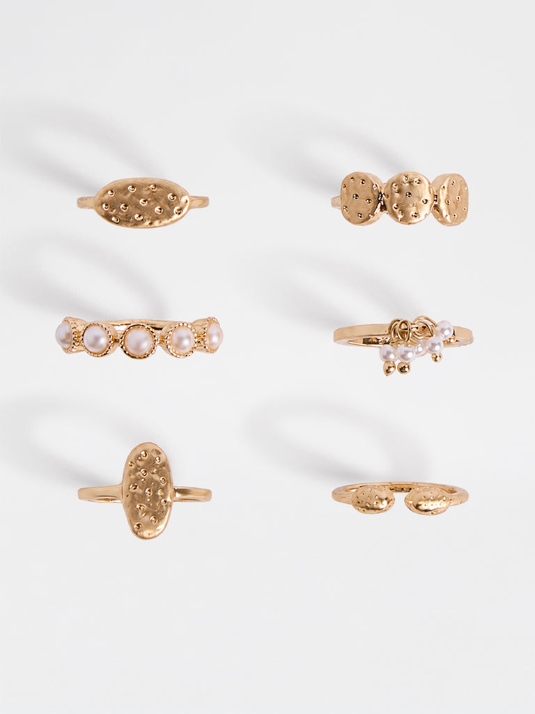 Westside Accessories Gold Multi-Design Stackable Rings - Pack of 6