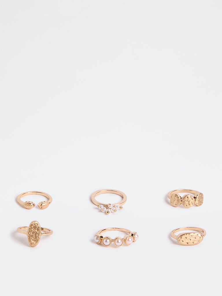 Westside Accessories Gold Multi-Design Stackable Rings - Pack of 6