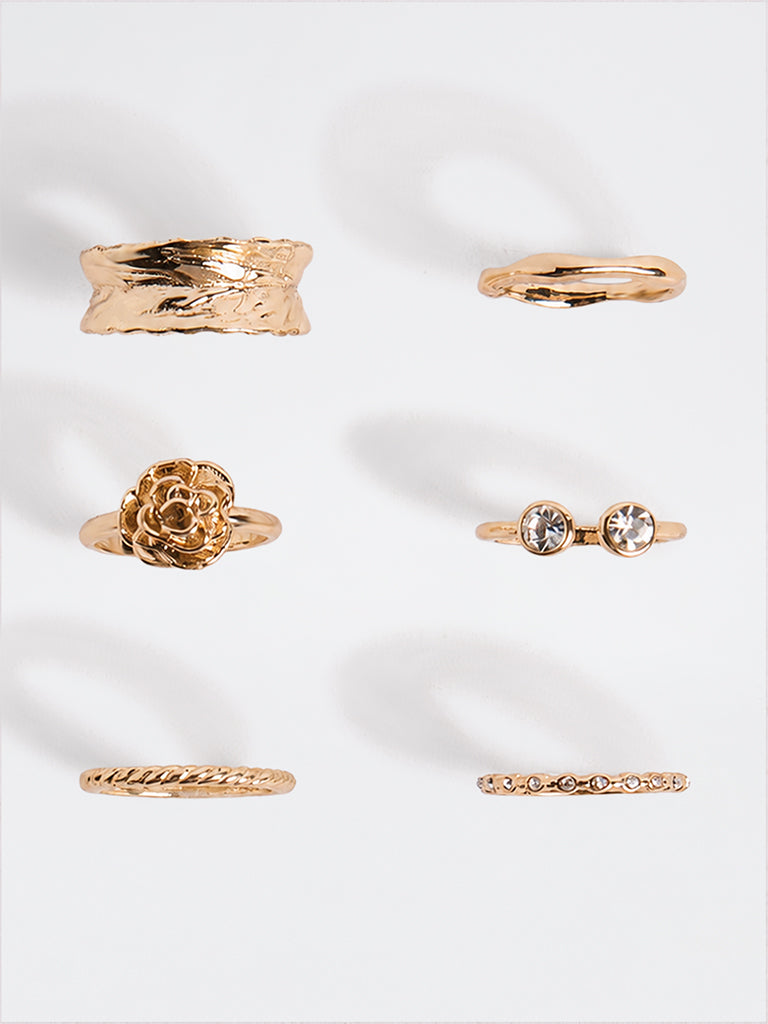Westside Accessories Gold Multi-Design Stackable Rings - Pack of 6