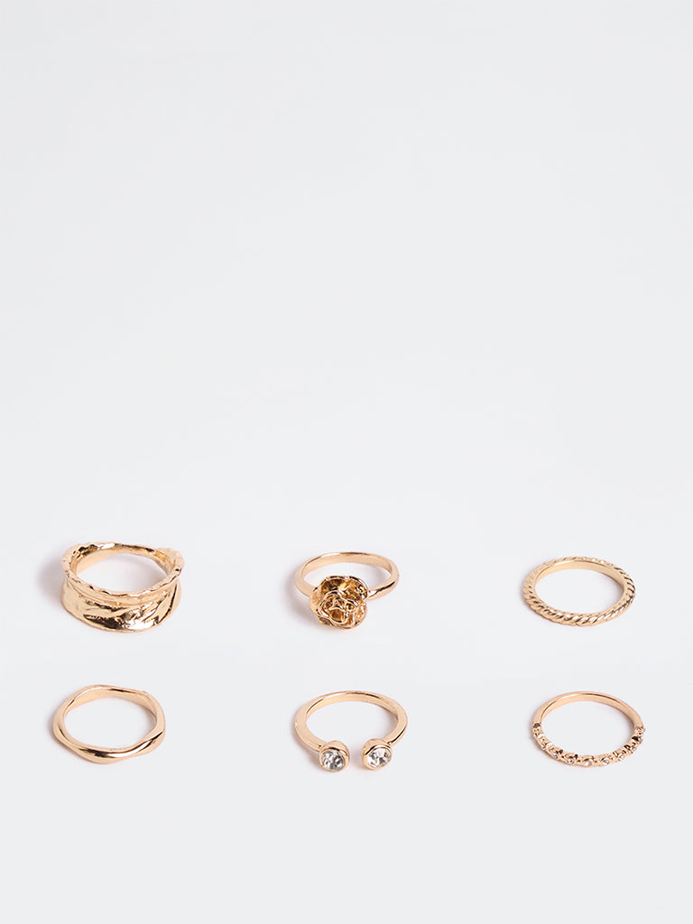 Westside Accessories Gold Multi-Design Stackable Rings - Pack of 6