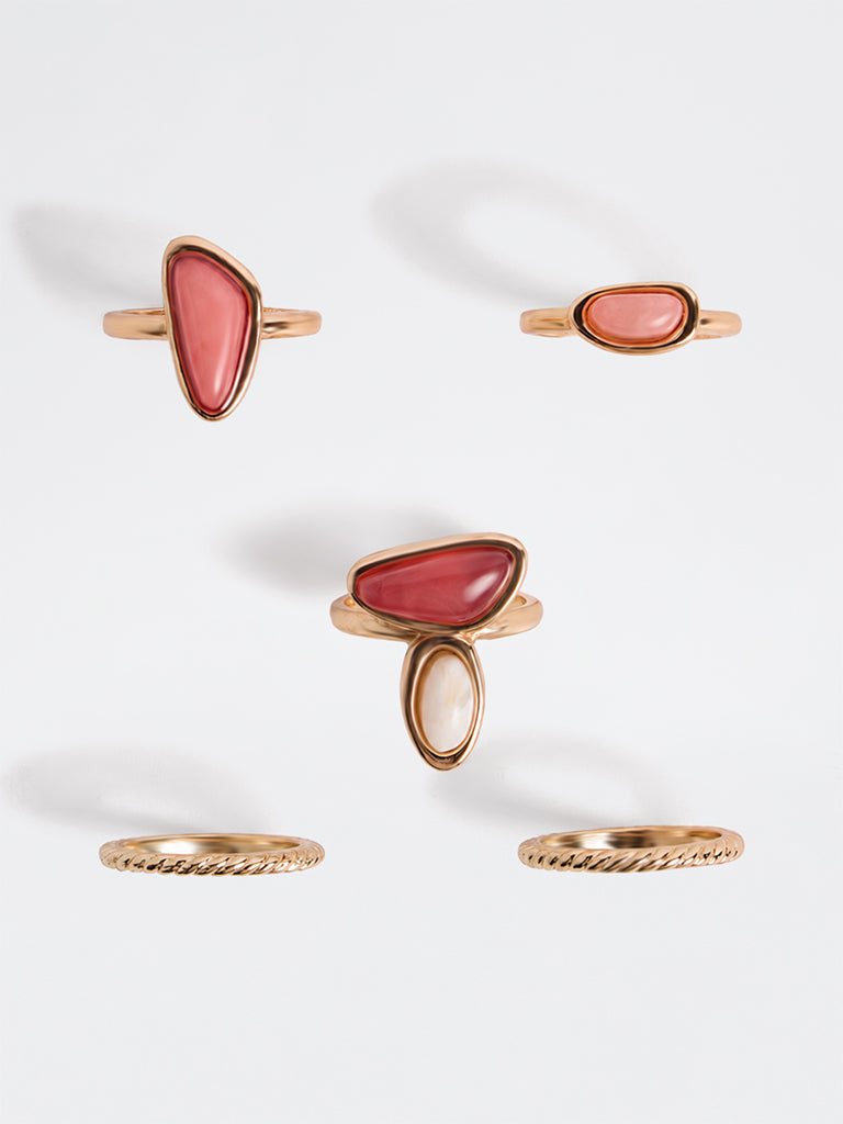 Westside Accessories Gold Stone-Detail Multi-Design Stackable Rings - Pack of 5