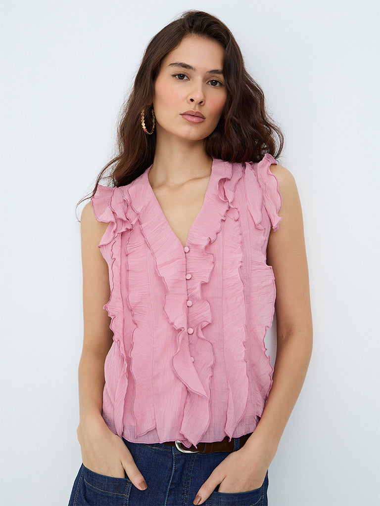 LOV Dusty Pink Ruffled Top
