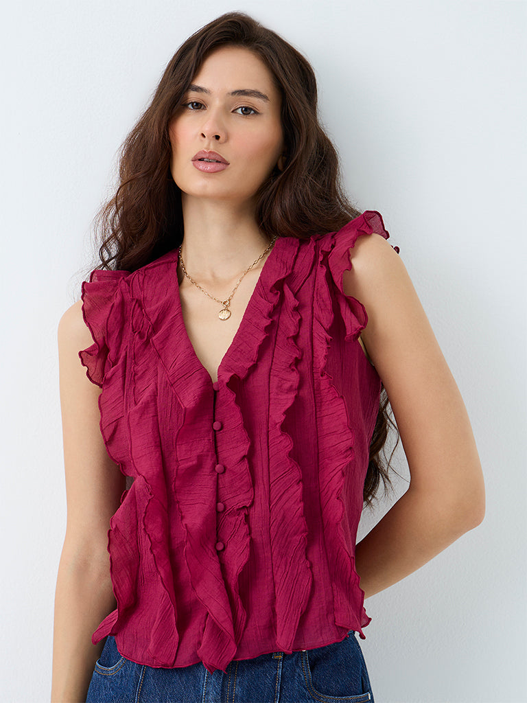 LOV Magenta Ruffled Top