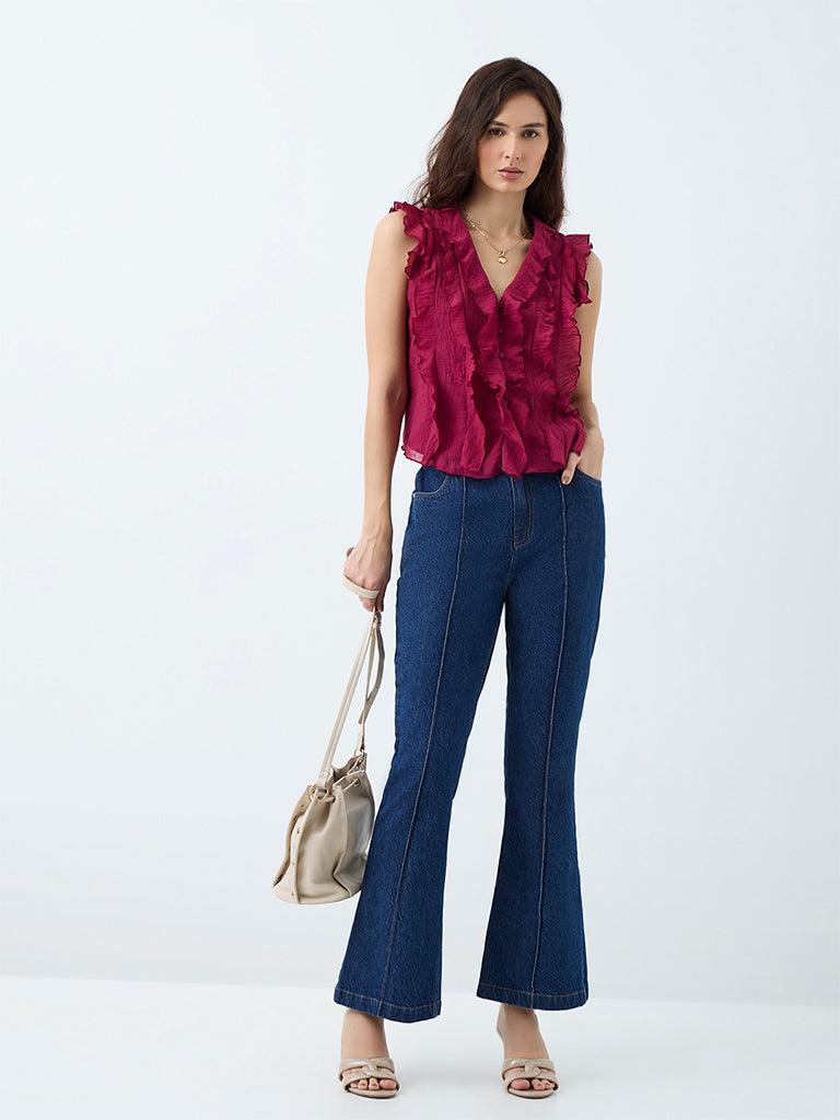 LOV Magenta Ruffled Top