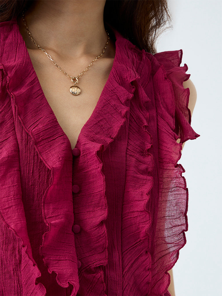 LOV Magenta Ruffled Top