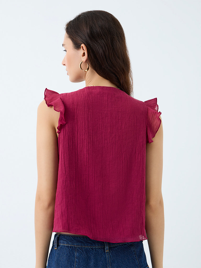 LOV Magenta Ruffled Top