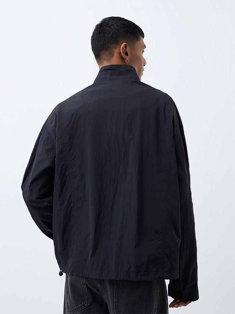Nuon Black Crinkle-Textured Oversized Jacket