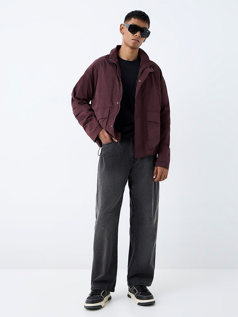 Nuon Burgundy Solid Oversized Jacket