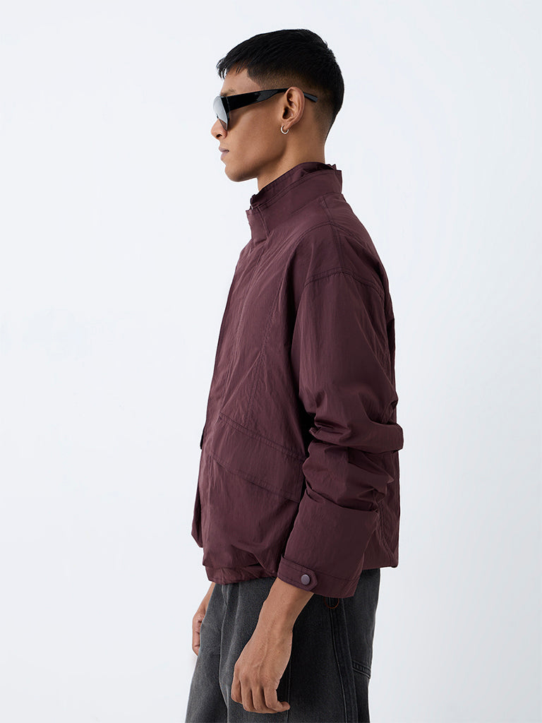 Nuon Burgundy Solid Oversized Jacket